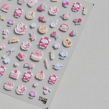 5D Pudding Jelly Dessert Fruit Cherry Pink Claw Print Bowknot Tie knot Love Heart Stars Nail Art Sticker Adhesive Manicure Decal
