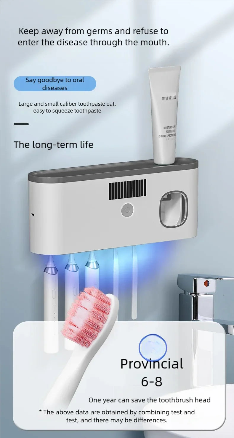 Household 3 in 1 UV Light Electric Toothbrush Sanitizer Wall Mounted Toothbrush Holder With Toothpaste Dispenser Combination