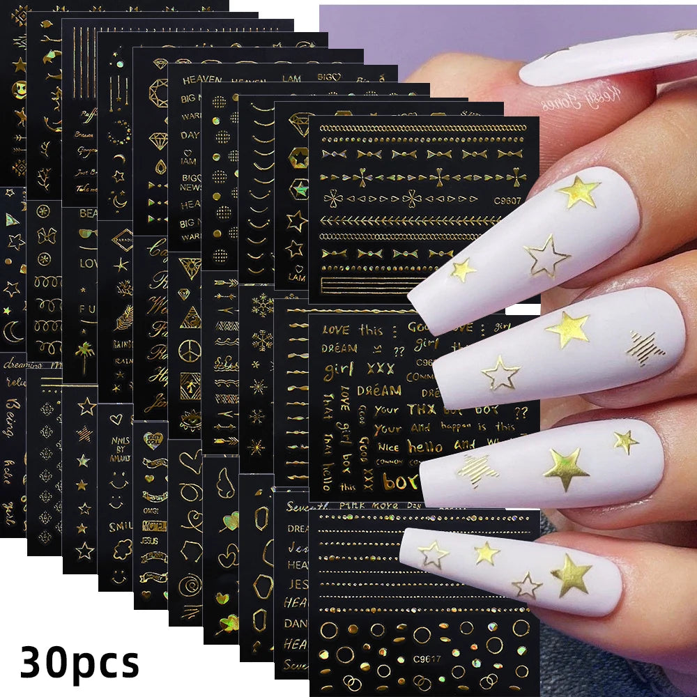 30 Sheets Christmas Nail Art Stickers Self Adhesive 3D White Snowflake Nail Decals Xmas Nail Supplies Christmas Manicure Sliders