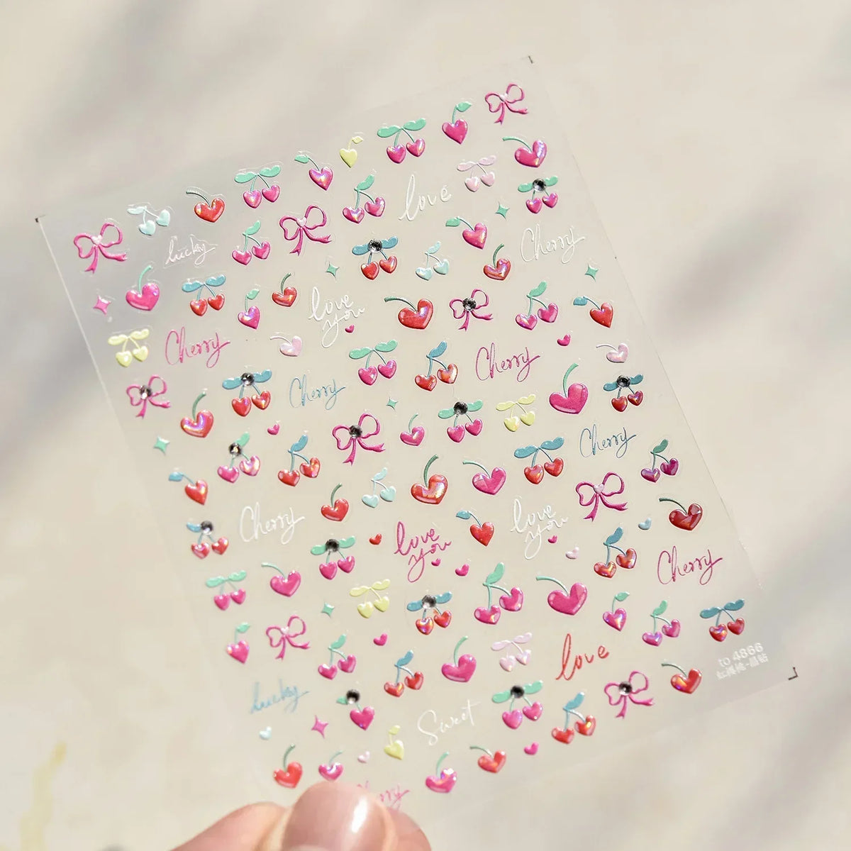 5D Pudding Jelly Dessert Fruit Cherry Pink Claw Print Bowknot Tie knot Love Heart Stars Nail Art Sticker Adhesive Manicure Decal