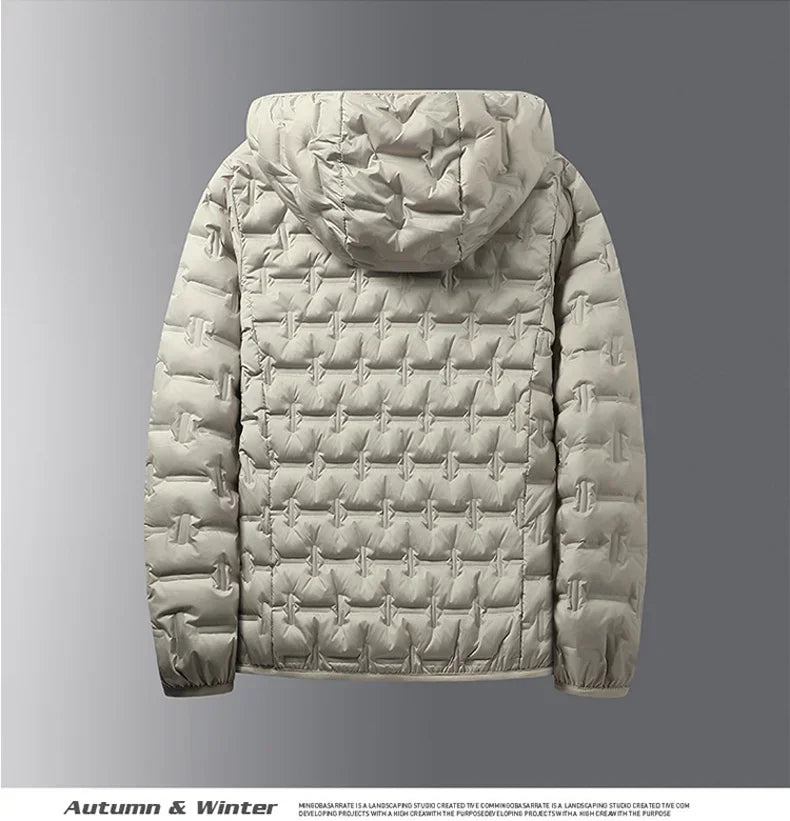 Winter white down jacket men's graphene self heating windproof pleated hooded down jacket casual warm down jacket men's coat