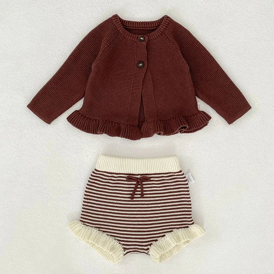 2025 New Autumn Toddler Baby Girl Clothes Set 0-3Yrs Infant Baby Girls Clothing Suit Long Sleeved Cardigan Sweater+PP Shorts