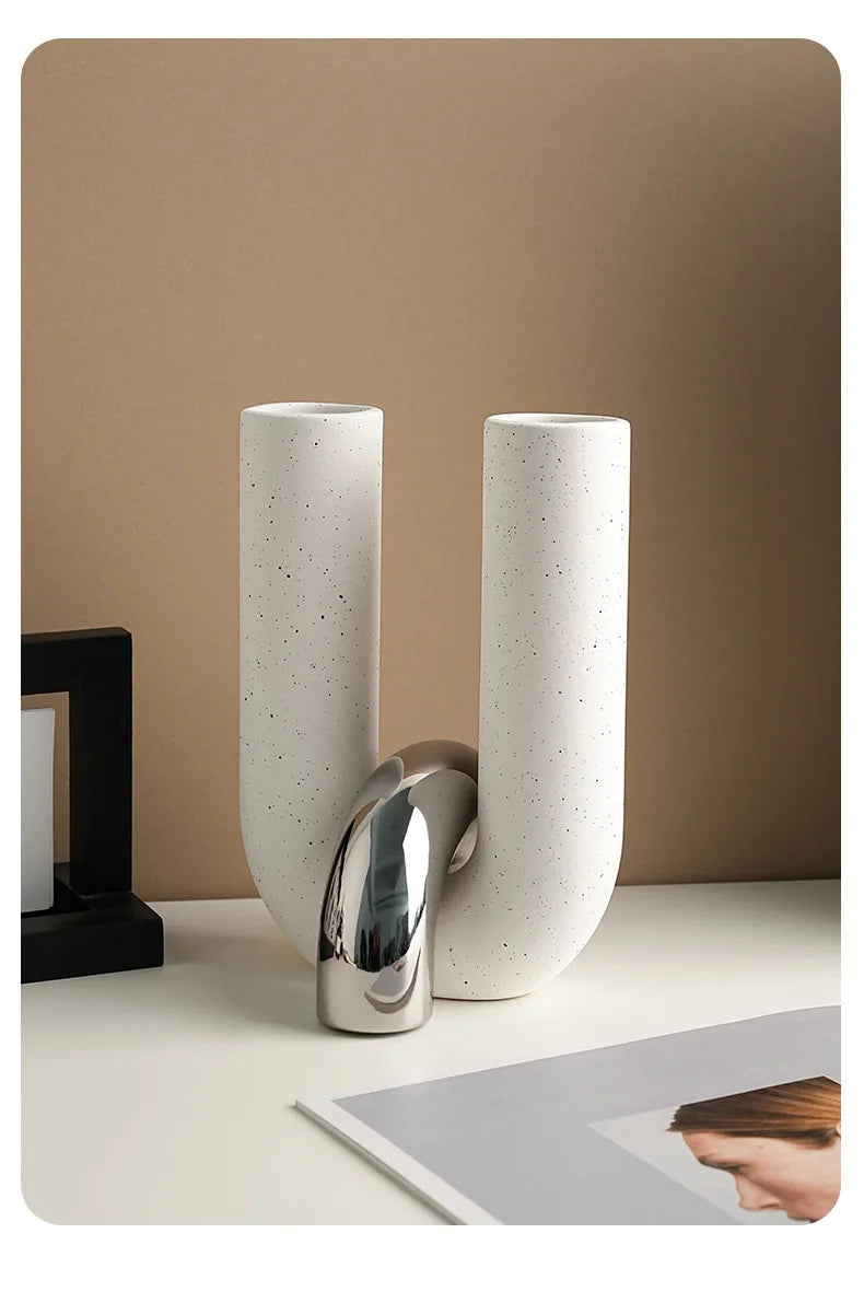 Creative U-shaped Ceramic Vase Flower Pots Desk Decoration Flowers Arrangement Porcelain Floral Vases Room Aesthetic Decor