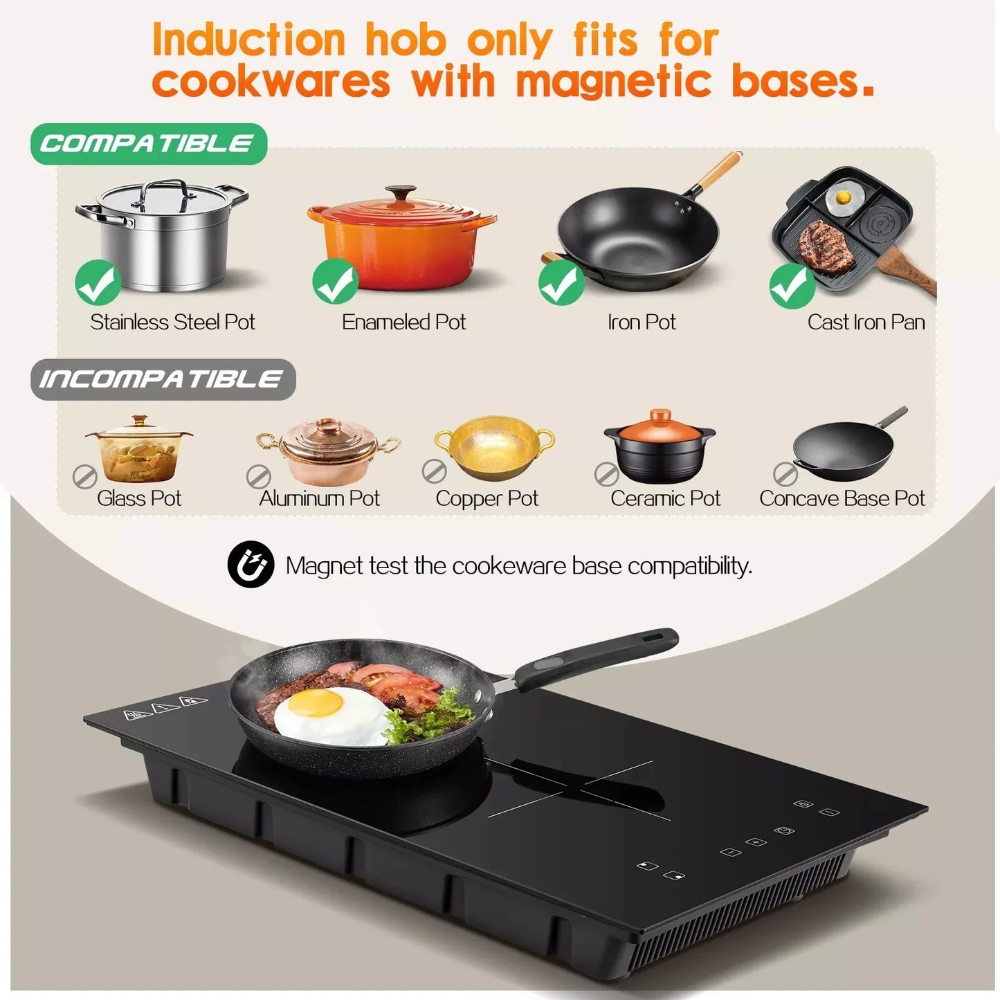 KICHPOWER 30cm 2 plates 1-99 Min Timer Touch Control 3300W Induction Hob
