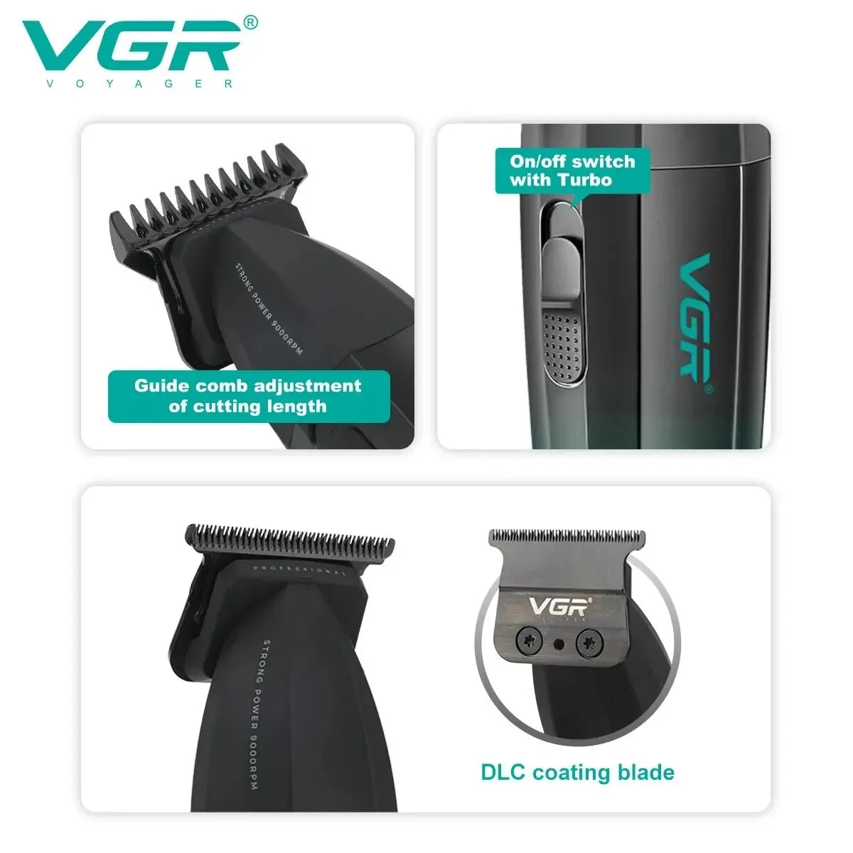 VGR Hair Clipper Cordless Hair Trimmer Professional Hair Cutting Machine Electric 9000 Rpm Haircut Clipper for Men V-003 V-906