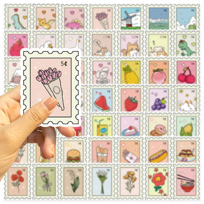 50/100PCS Cartoon Stamps Stickers Decals For Laptop Letter Scrapbook Luggage DIY Aesthetic Waterproof Stickers Creative Gifts