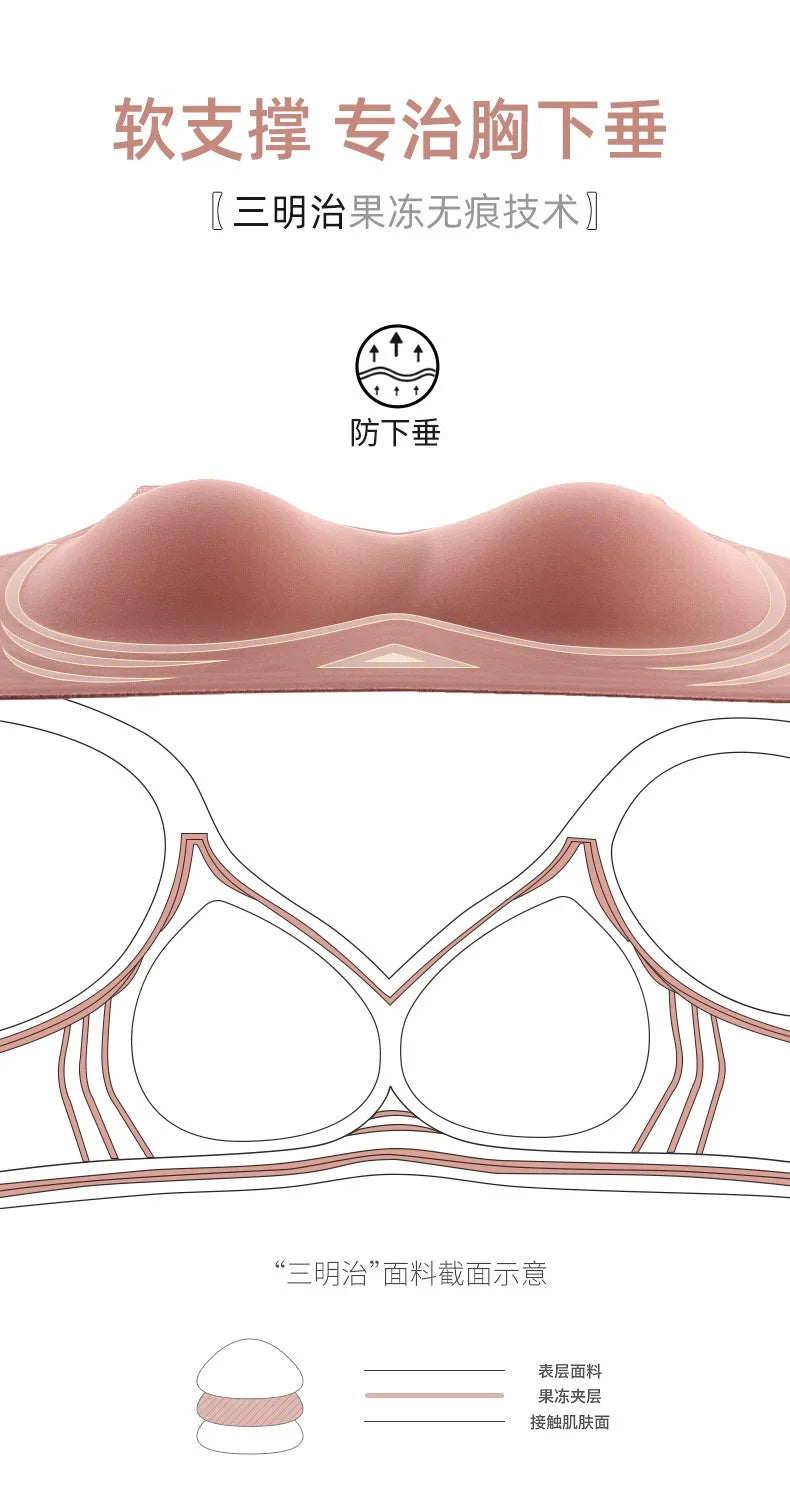 Jelly Support Seamless Bra For Big Breasts, Slim Fit, Push-up Anti-sagging, Wire-free Underwear, Sports Bra, Breathable