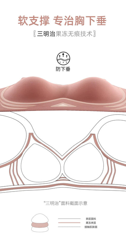 Jelly Support Seamless Bra For Big Breasts, Slim Fit, Push-up Anti-sagging, Wire-free Underwear, Sports Bra, Breathable