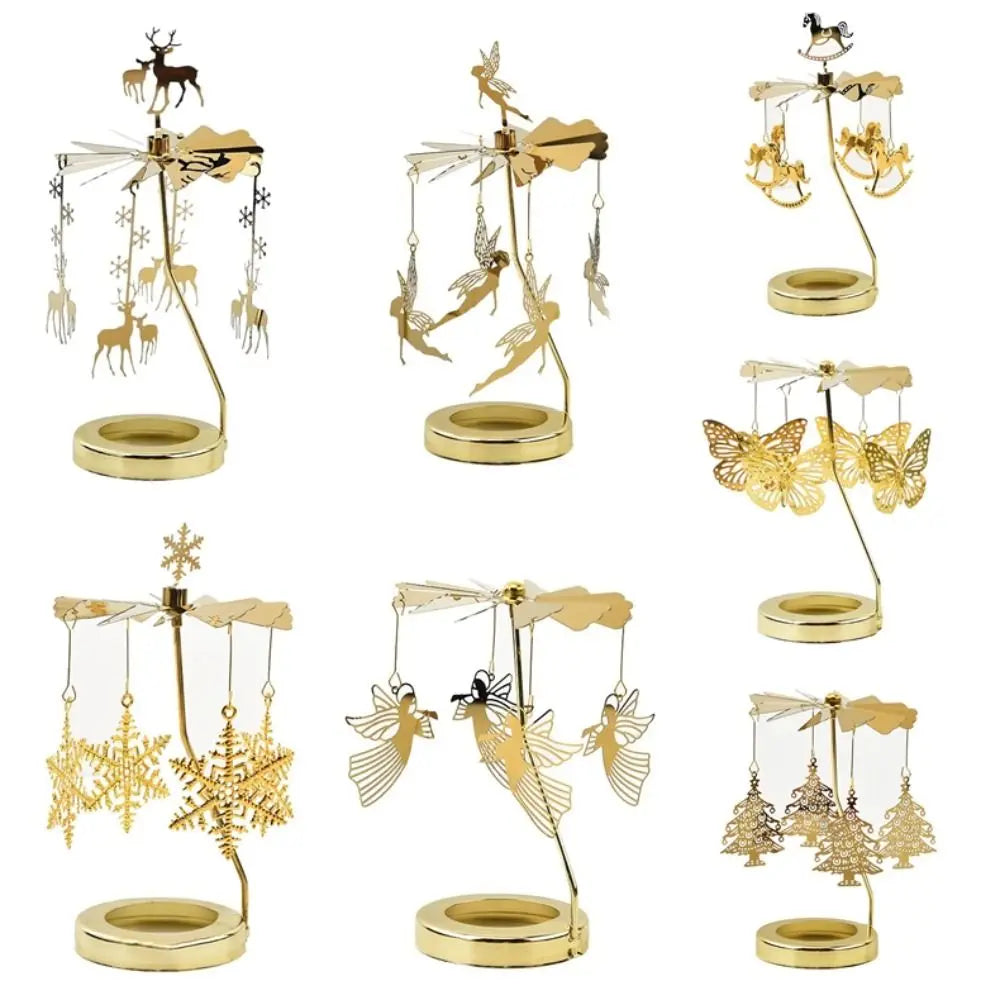 Metal Rotating Candle Holder Heat-Powered Rotation Elegance Style Spinner Carousel Rotating Mechanism Tea Light Holder