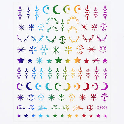 Black White Star 3D Nail Art Sticker Y2K Pentagram Self-Adhesive Decals Laser Shiny Glitters Starlight Manicure Ornaments Slider