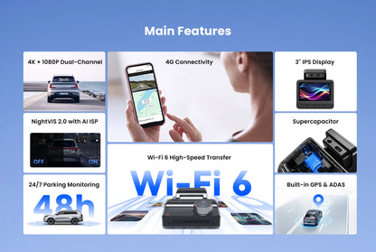 DDPAI Dash Cam Z50 Pro 4K UHD 3"IPS Display Built-in GPS ADAS Dual-channel Car DVR Wi-Fi 24H Parking Monitor Dash Car Camera