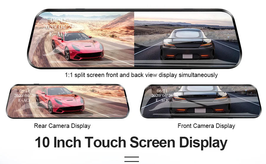 10 Inch Car DVR Car Touch Screen Video Recorder Dual 1080P Rearview Mirror Front and Rear HD Night Vision Camera Mirror