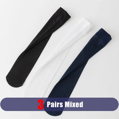 3 Pairs Summer Man Silk Socks Long Business Thin Nylon Striped Breathable Soft Elastic Below Knee Calf Formal Wear Crew Socks