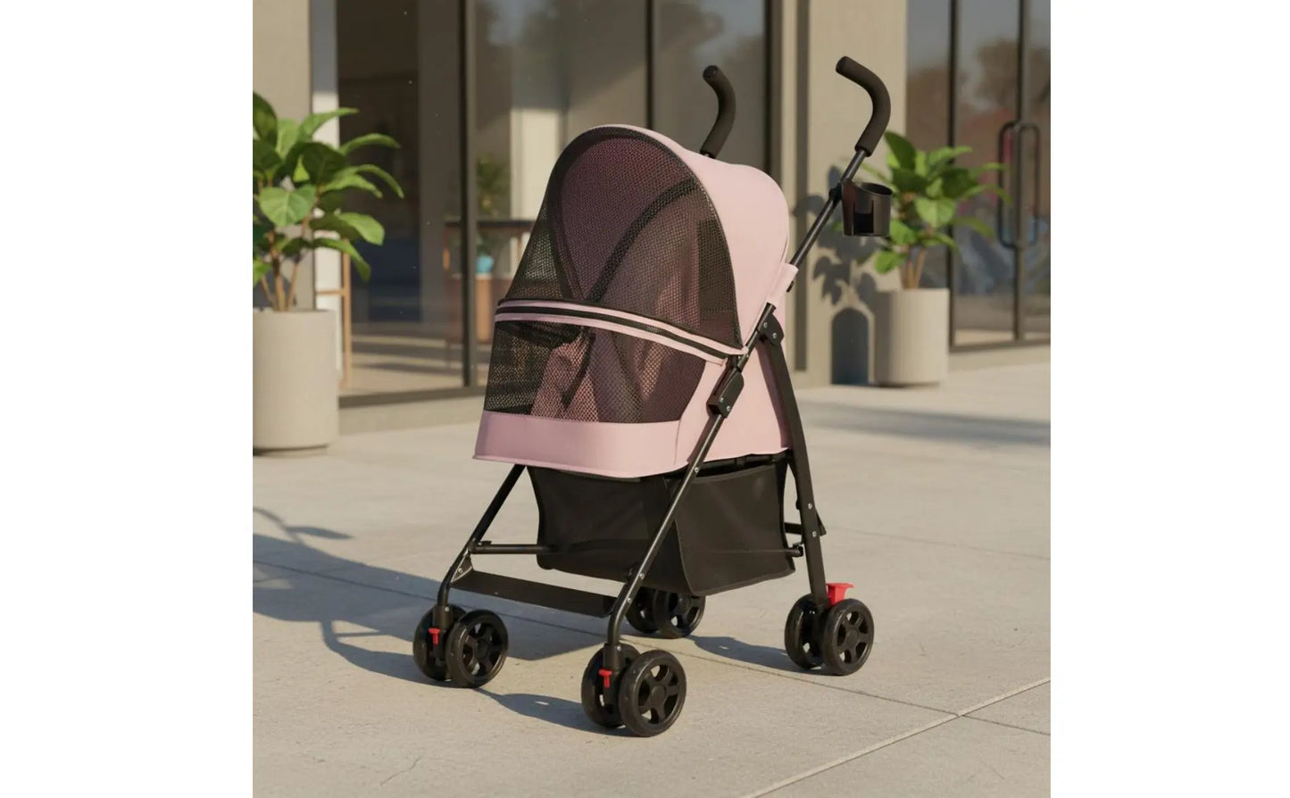 Foldable Pet Stroller Ventilated Lightweight Pet Stroller Brake System Cup Holder for Dogs, Travel, Park
