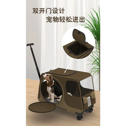 Portable Pet Rolling Carrier Foldable Small Dog Outdoor Stroller Detachable Single Shoulder Cat Handbag For Travel