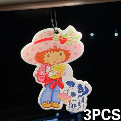 Strawberry Girl Goes to School with Her Puppy Hilton (Hotel Scent) Car Fragrance Tablets, Wardrobe Air Freshener, Perfume, Rearview Mirror Decoration, Car Interior Hanging Ornament, Natural Scent Air Purifier, Anime Cartoon T