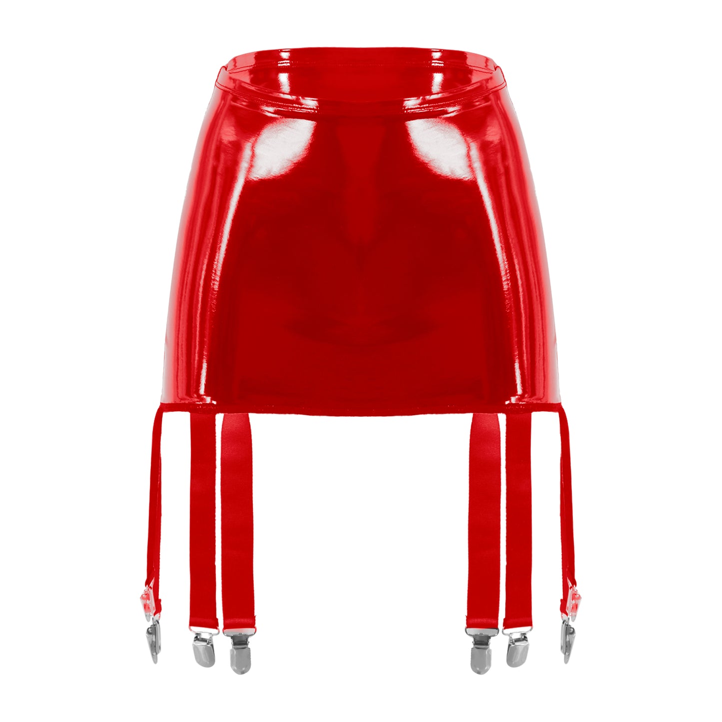 Women's Garter Straps Pencil Skirts Patent Leather Wet Look Garter Belt Short Mini Skirts with Buckle Clips Sexy Clubwear Party