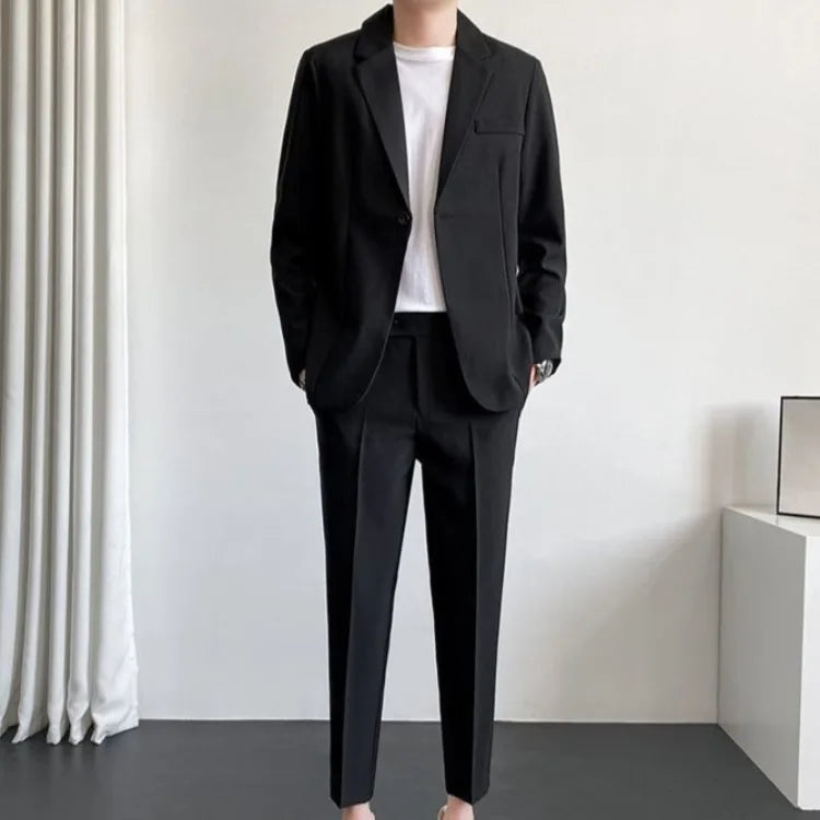 Men's Drapey Casual Suit Set Korean Style Loose Fit Spring Autumn Handsome Cool Trendy Light Mature Stylish Suit Jacket