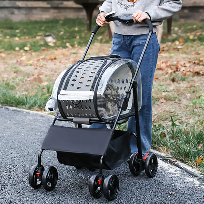 2026 New Pet Stroller 4-Wheel Foldable Jogger for Small Medium Dogs Cats, Lightweight Travel Carrier with Detachable Basket