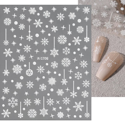 1sheet 3D White Snowflakes Nail Stickers for Christmas Winter Snow Flower Self-adhesive Nail Art Decals DIY Manicure Decorations