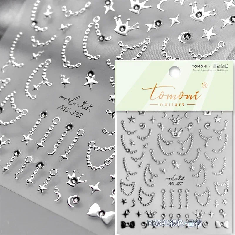 1PC 5D Korean Bronzing Nail Stickers Japanese Gold Silver Star Moon Luxury DIY Nail Art Decoration Decals Manicure Accessories