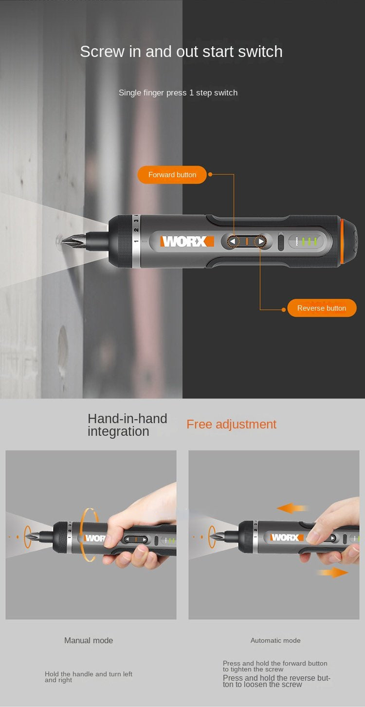 Worx 4V Mini Electrical Screwdriver Set WX242 Smart Cordless Electric Screw Driver USB Rechargeable 30 Bit Set Drill Tool