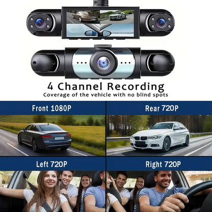 Dash Cam Vehicle DVR Video Recorder 4 Cameras for Cars Black Box Front Rear Internal Night Vision Loop Recording Dashcam Car 360