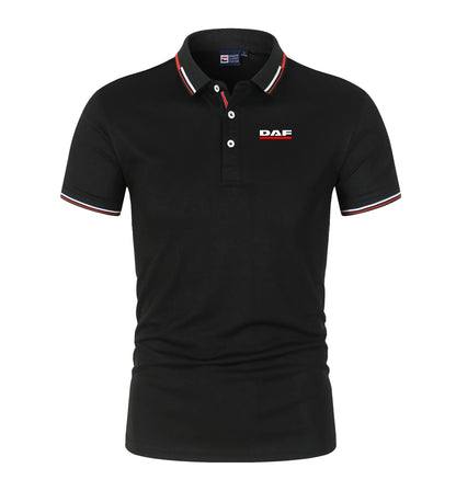 Men'S Casual Short Sleeve Polo Shirt DAF Logo Print Striped Color Block Sporty Style Collared Golf Shirt For Summer