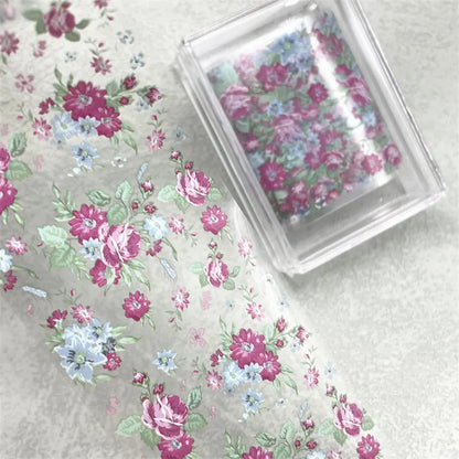 1Pc 100cm Flower Nail Foils for Transfer Paper Floral Stickers Rose Nails Wraps Tulip Nail Art Decorations