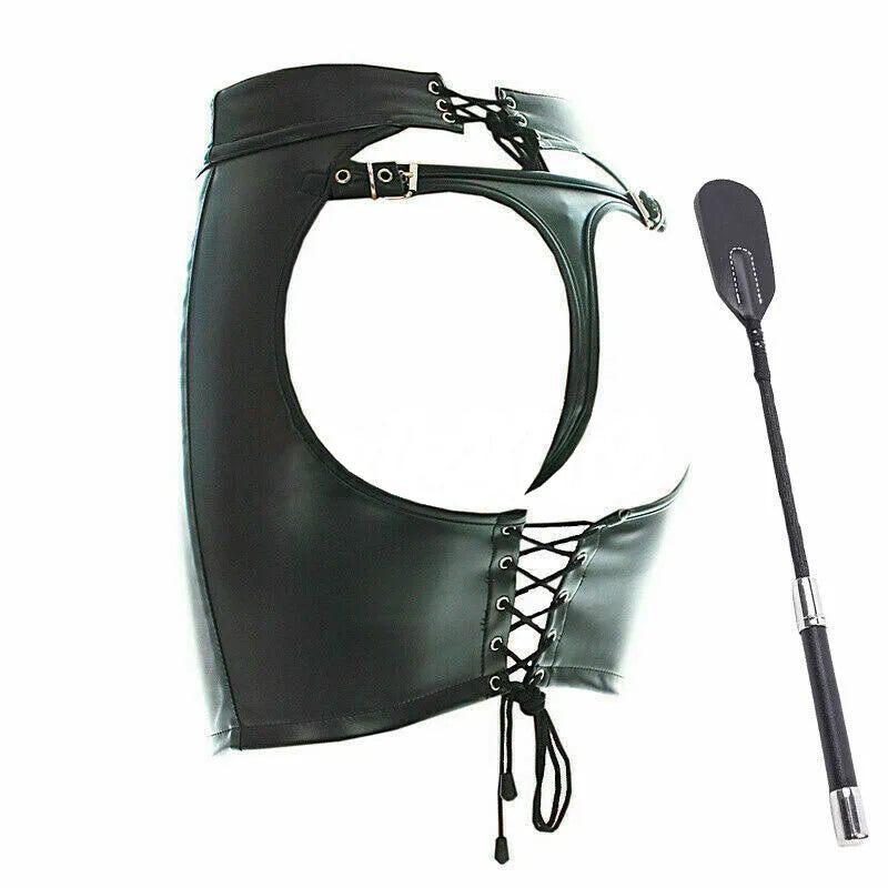 Female Ass Porn Mini Skirt BDSM Bondage Lingerie Spanking Whip PU Leather G-String Panties Dress Erotic Sexy Costume Women
