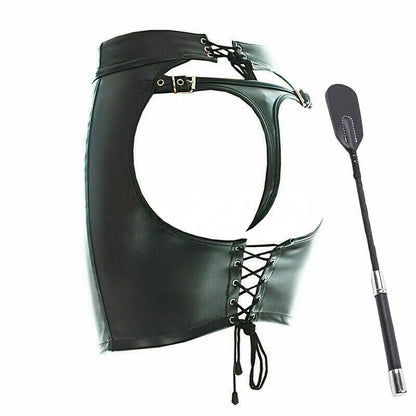 Female Ass Porn Mini Skirt BDSM Bondage Lingerie Spanking Whip PU Leather G-String Panties Dress Erotic Sexy Costume Women