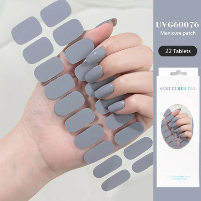 16/22 Tips Semi Cured Gel Nail Stickers for UV Lamp Designer Adhesive Nail Gel Wraps DIY Long-lasting  Nail Decoration