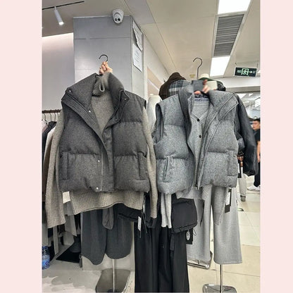 Korea Chic Streetwear Personalized Vest Short Parkas Casual Elegant Waistcoat  Coat  High Street Moda All-match Women Jacket