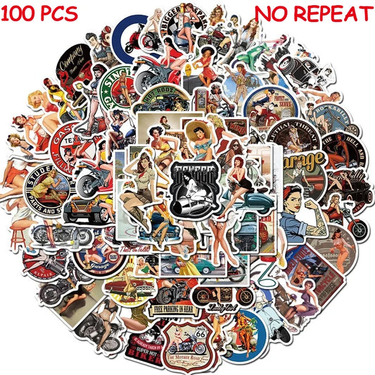 10/50/100pcs Aesthetic Retro Hot Girls Graffiti Stickers Motorcycle Guitar Phone Laptop Refrigerator Luggage Skateboard Decals