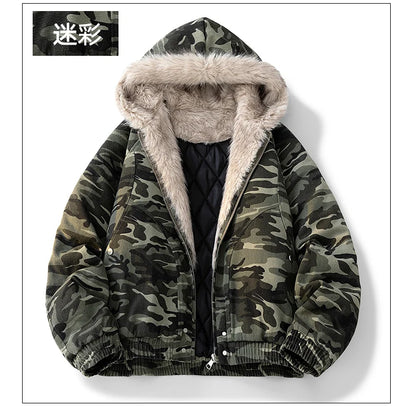 Camouflage Thick Parkas Winter New High Quality Men's Solid Color Wool Collar Anti Cold Parkas Comfortable Men's Cotton Jacket
