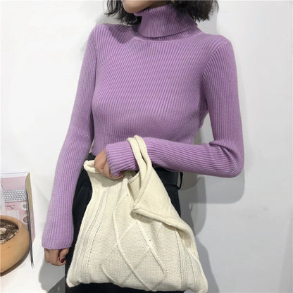2026 Autumn Winter Sweater Women Knitted Ribbed Pullover Sweater Long Sleeve Turtleneck Slim Jumper Soft Warm Pull Femme
