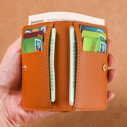 2025 Women's New Simplified Folding Button Small Wallet Soft Leather for Driver's License Male Student Card Bag