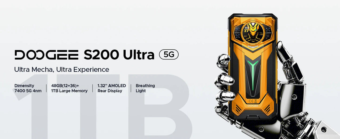 Phone robust DOOGEE S200 Ultra 5G AI 6,72 "Dimensity 7400 48 Go RAM (12 36) 1 To ROM battery 11000 mAh Android 15 NFC Smar