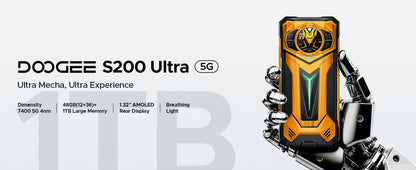 Phone robust DOOGEE S200 Ultra 5G AI 6,72 "Dimensity 7400 48 Go RAM (12 36) 1 To ROM battery 11000 mAh Android 15 NFC Smar