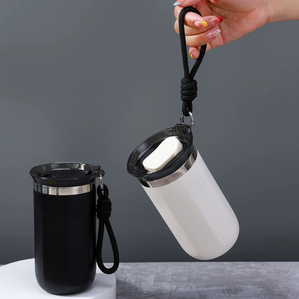 Vacuum Insulated Coffee Travle Mug Stainless Steel Thermo Bottle Cup Thermal Tumbler With Carrying Ring Flask for Hot Cold Drink