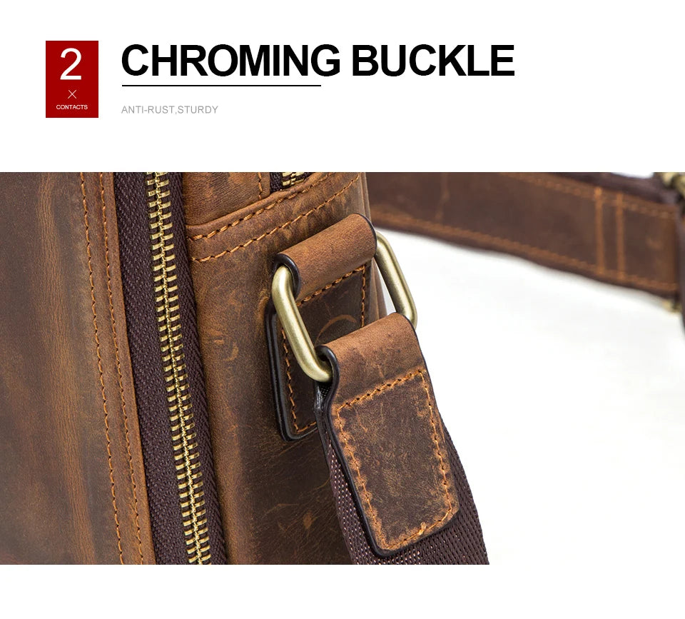 CONTACT'S Genuine Leather Men's Messenger Bag Vintage Sling Shoulder Bags for 7.9" iPad Mini High Quality Male Crossbody Bag Men