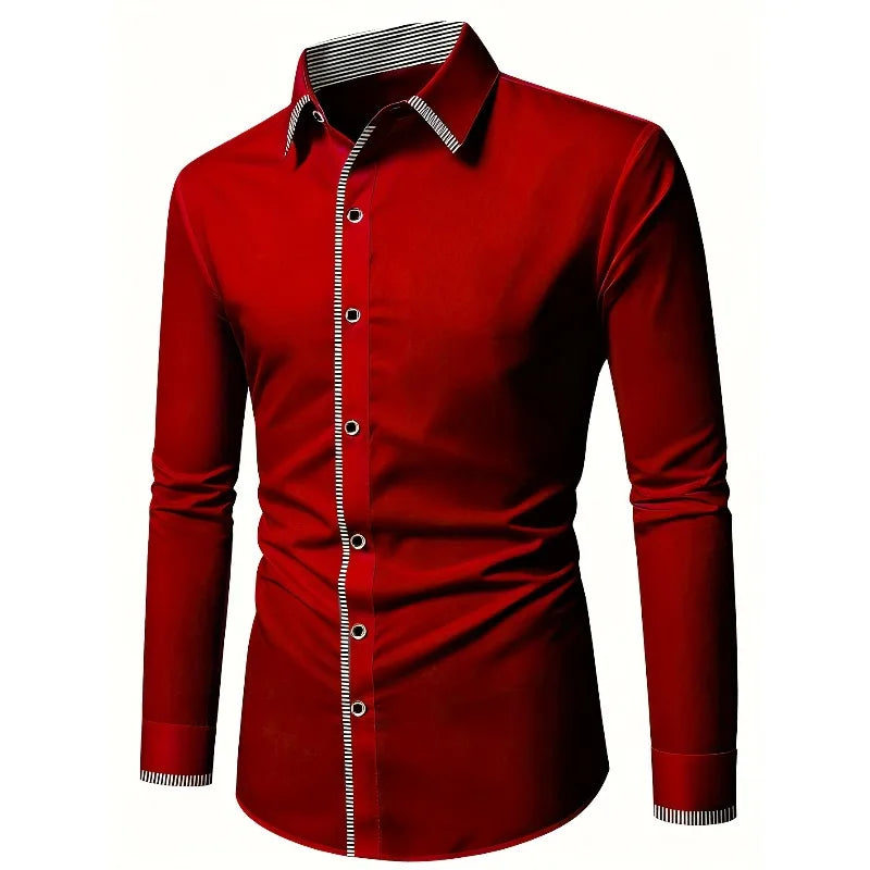New Men Patchwork Shirt Fashion Dress Tuxedo Long Sleeve Smart Casual Four Season Man Micro Elastic Shirts