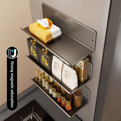 Punch-Free Wall Mounted Magnetic Fridge Shelf Kitchen Seasoning Spice Organizer Multifunctional Home Storage Box