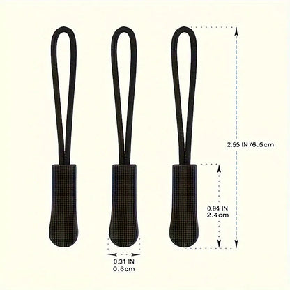 10 black plastic zipper puller, durable PVC zipper puller, suitable for bags, backpacks, clothes, suitcases, etc