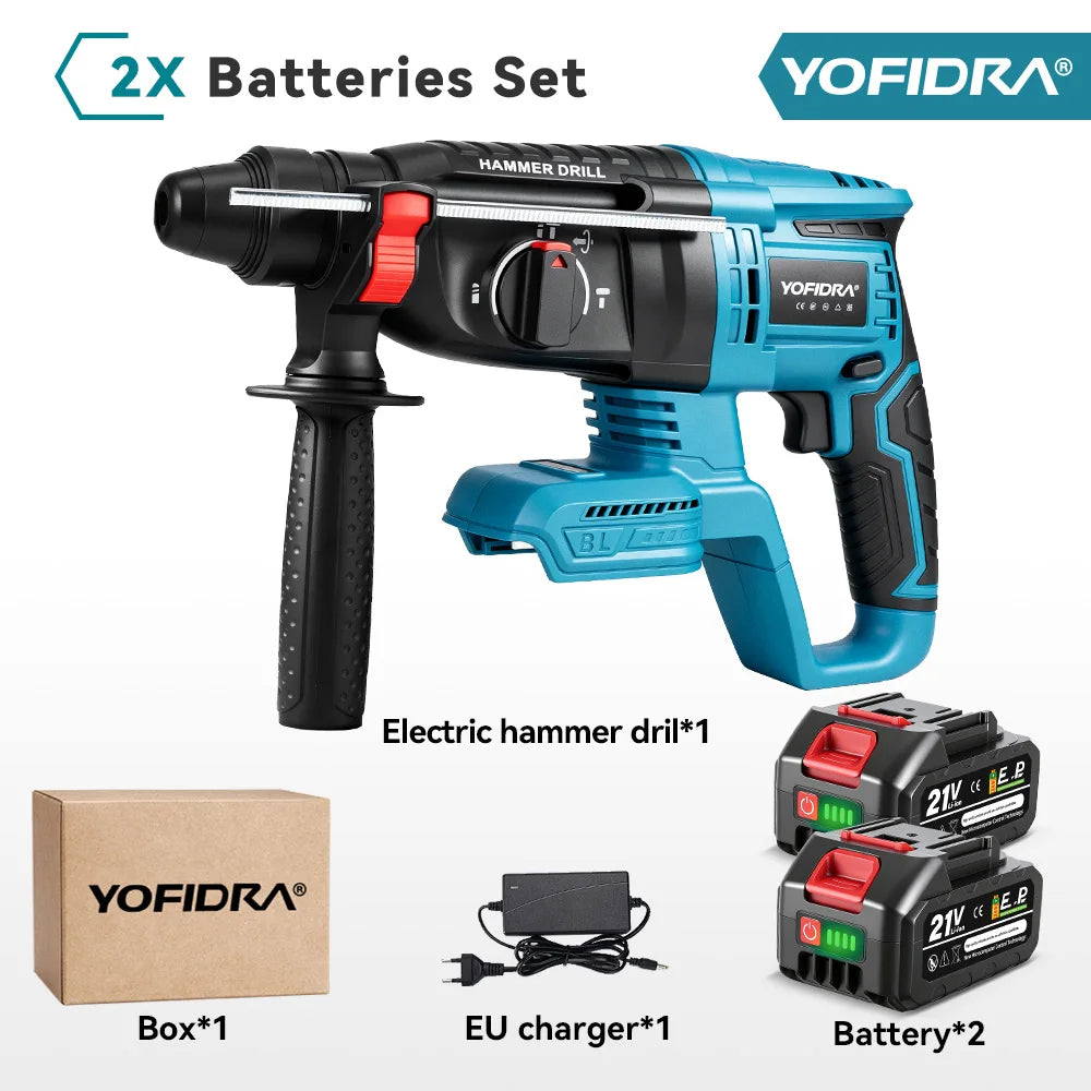 YOFIDRA 26MM Brushless Electric Hammer Drill Multifunctional Rotary Cordless Rechargeable Power Tools For Makita Battery Pin