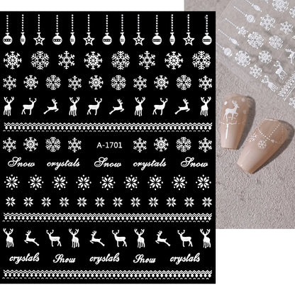 1sheet 3D White Snowflakes Nail Stickers for Christmas Winter Snow Flower Self-adhesive Nail Art Decals DIY Manicure Decorations