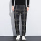 Autumn Winter Luxury Plaid Check Pattern Casual Pants Men Thick Business Elastic Waist Slim Fit Korean Pocket Long Trousers Male