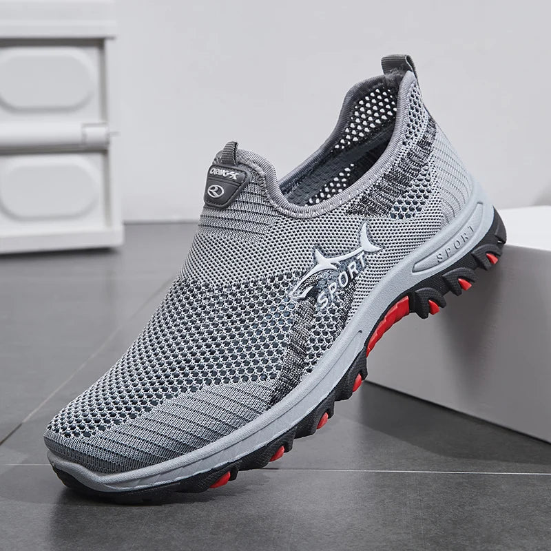Men's lightweight slip-on sneakers - non-slip casual shoes suitable for hiking, daily wear, and outdoor adventures, black low-top fabric design, with synthetic sole, round toe, ideal for spring and autumn, hiking gear