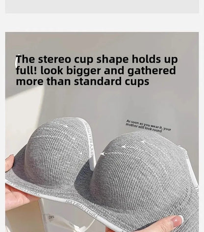 6cm Thickened Push-Up Bra for Small Chest Wireless No Steel Ring Letter Print Adjustable Straps Anti-Slip Pads Seamless Lingerie