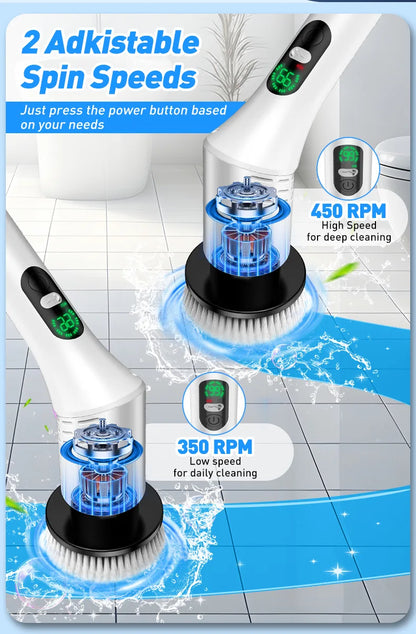 Electric Spin Scrubber 9 in 1 Cordless Cleaning Brush Telescopic Handle LED Display Wireless Bathroom Kitchen Floor Tile Cleaner